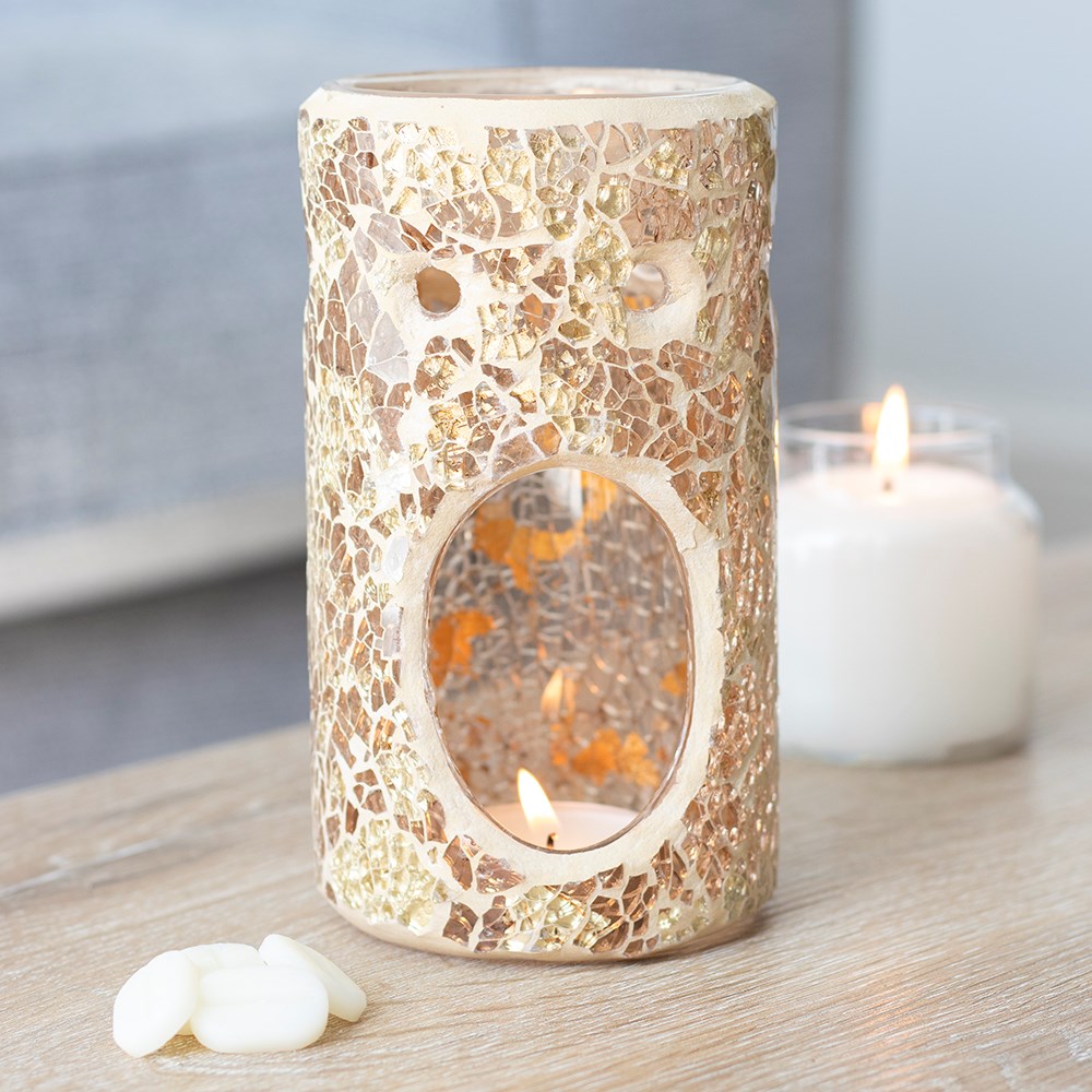 Gold Crackle Pillar | Tealight Wax Burner