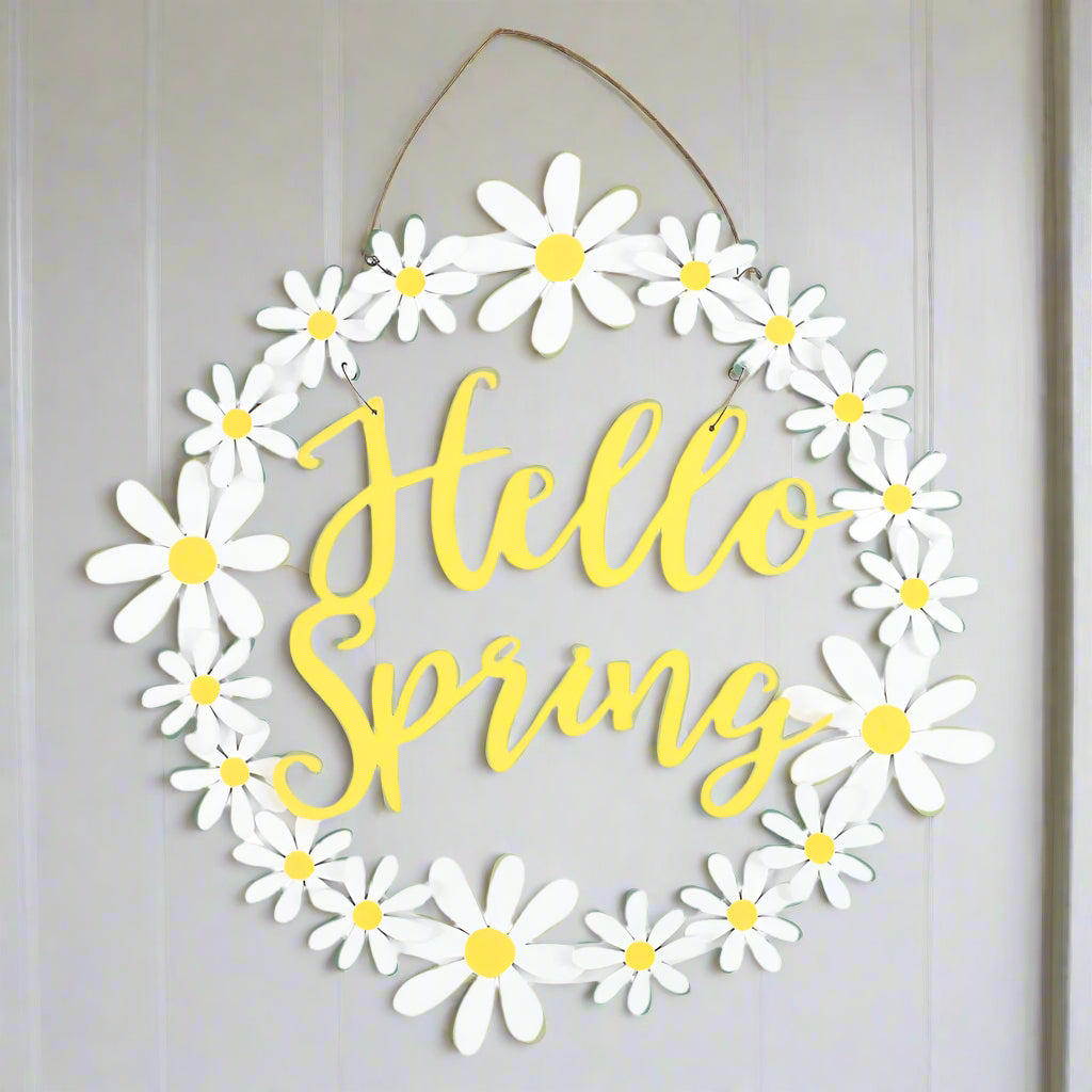 Daisy Hello Spring Hanging Wreath