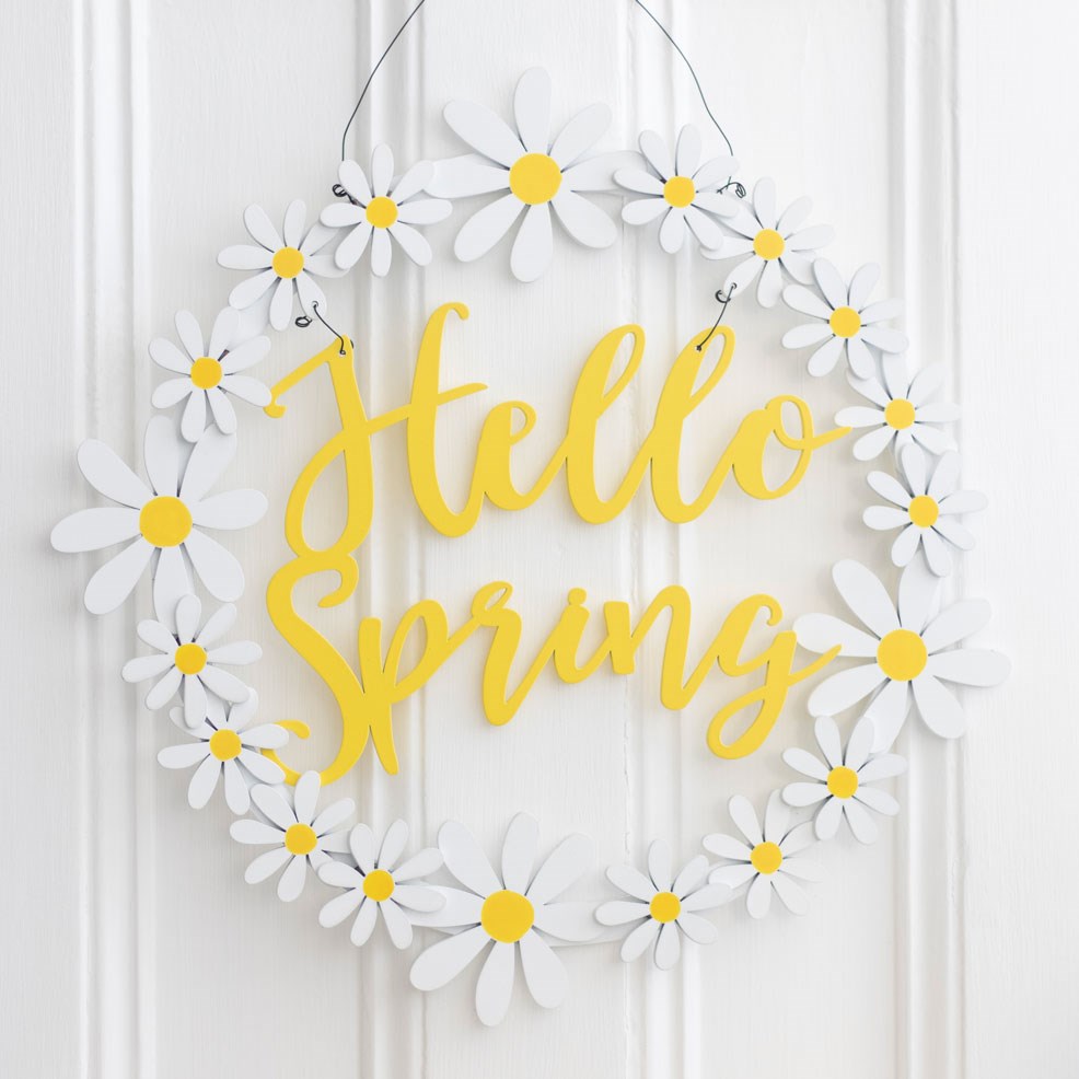 Daisy Hello Spring Hanging Wreath