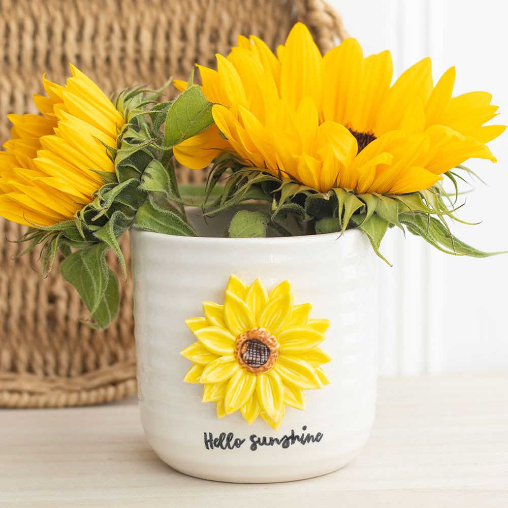 Sunflower 'Hello Sunshine' Ceramic Plant Pot