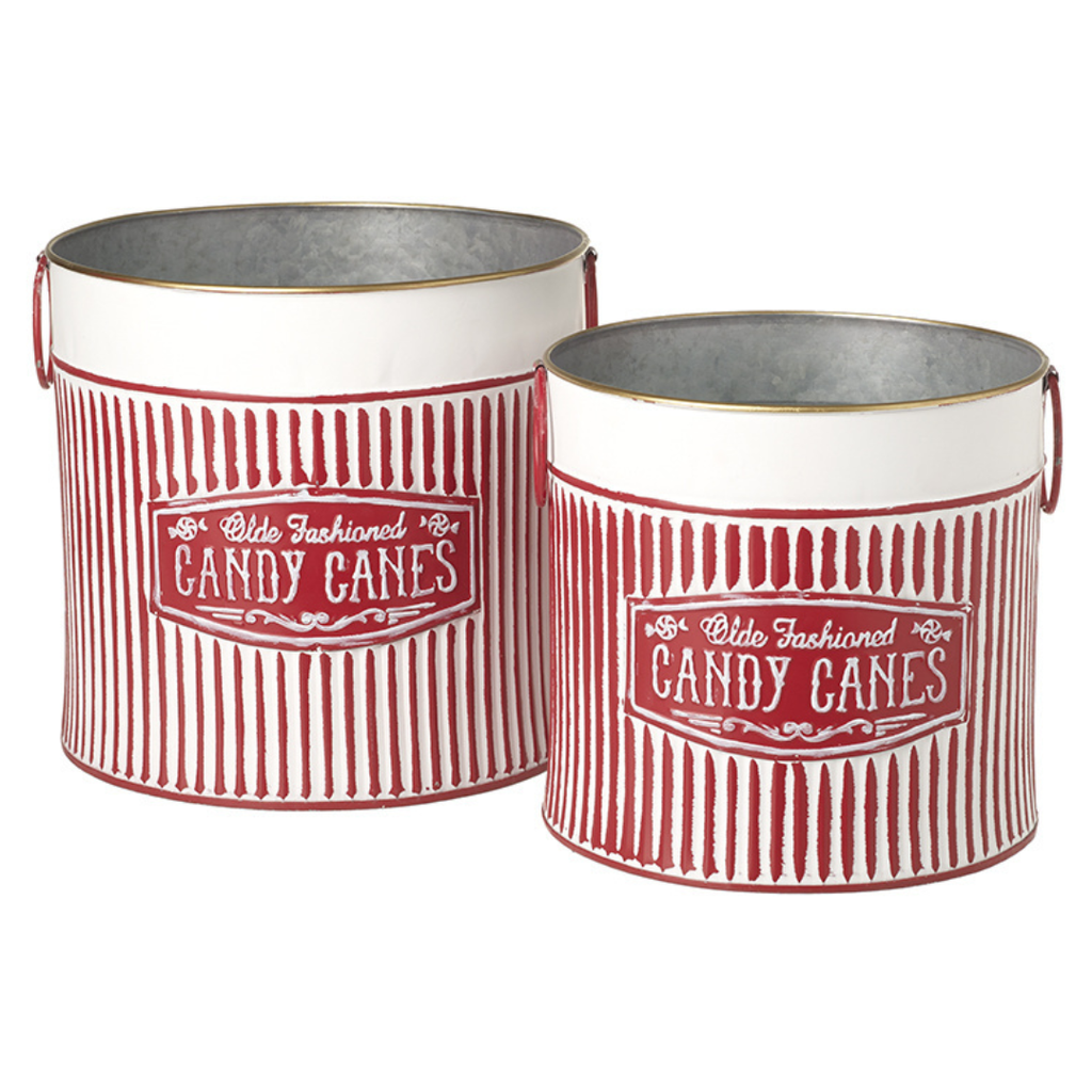 Candy Cane Metal Buckets