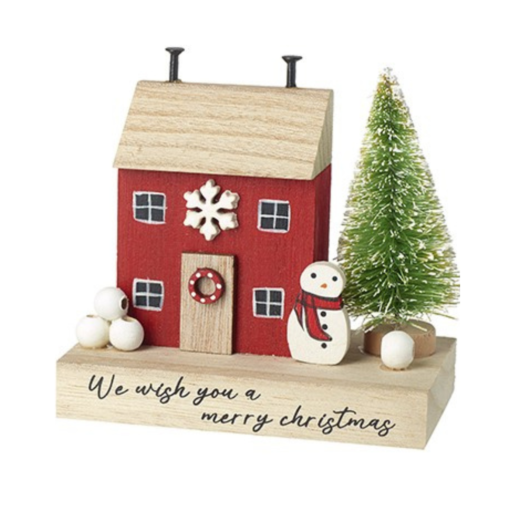 Wooden House - Snowman Red