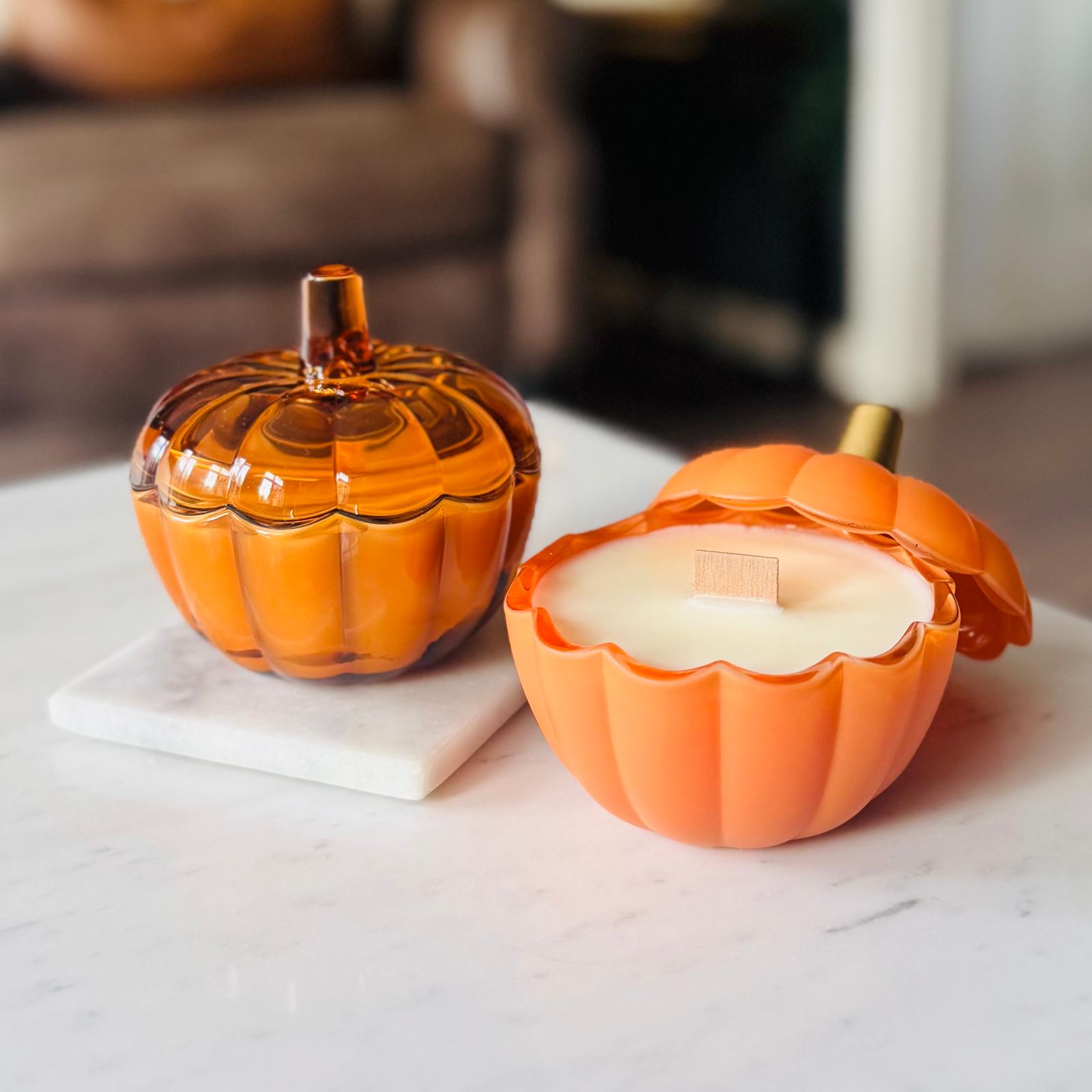 Hocus Pocus | Orange Glass Pumpkin Wood Wick Soy Candle