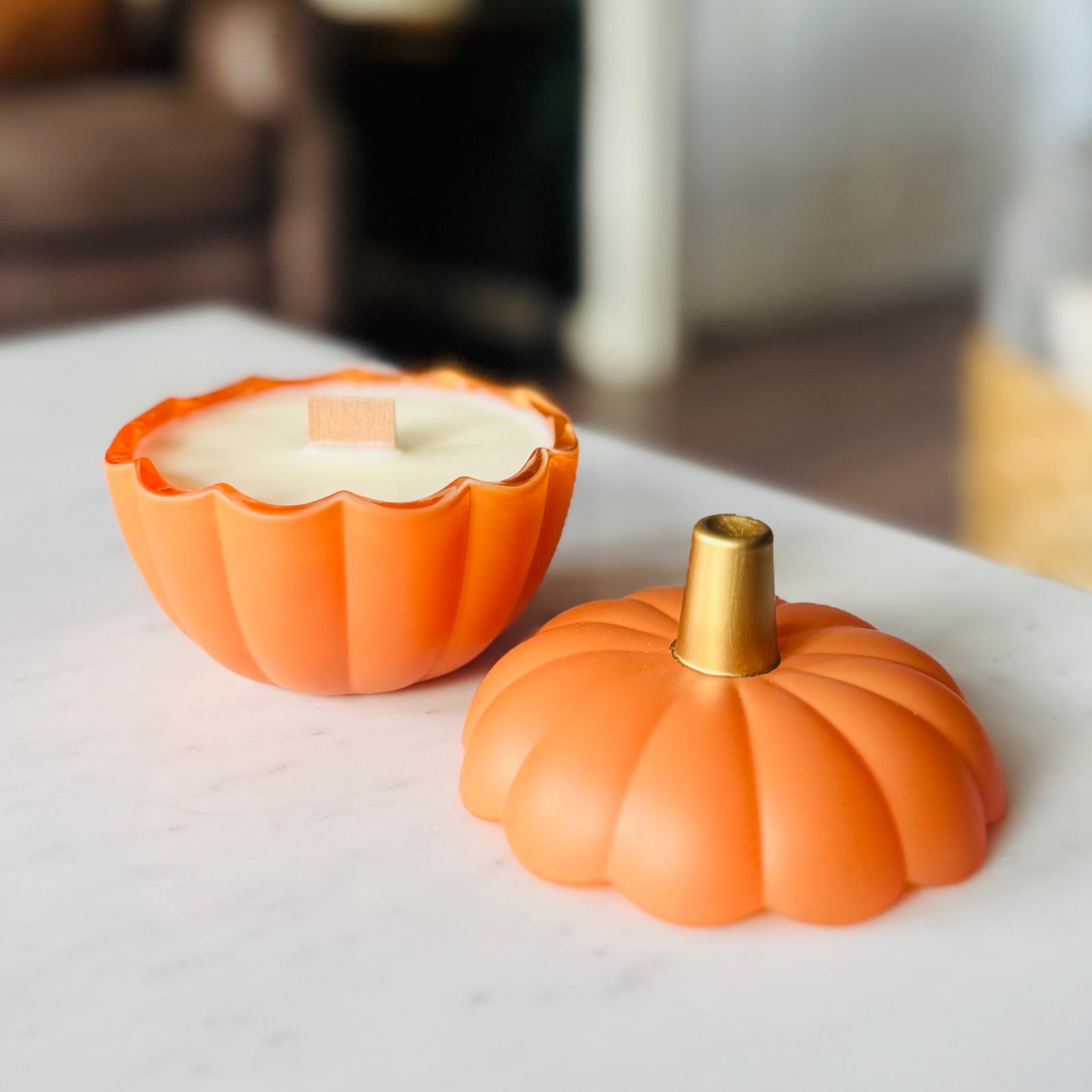 Hocus Pocus | Orange Glass Pumpkin Wood Wick Soy Candle
