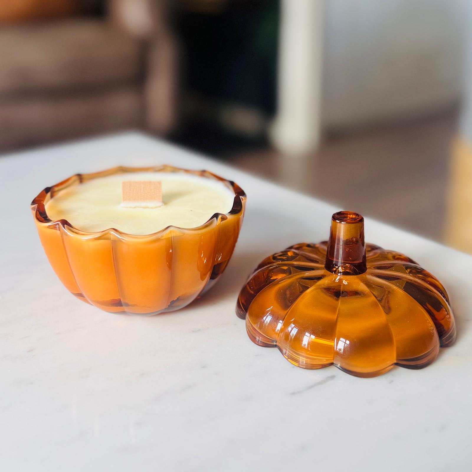 Pecan Pie | Amber Glass Pumpkin Wood Wick Soy Candle