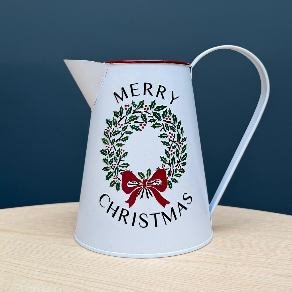 Christmas Wreath Metal Jug Vase