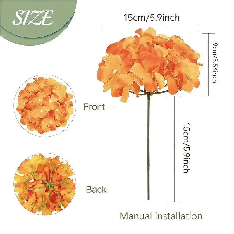 Artificial Autumn Orange Hydrangea Plant Foliage Stems