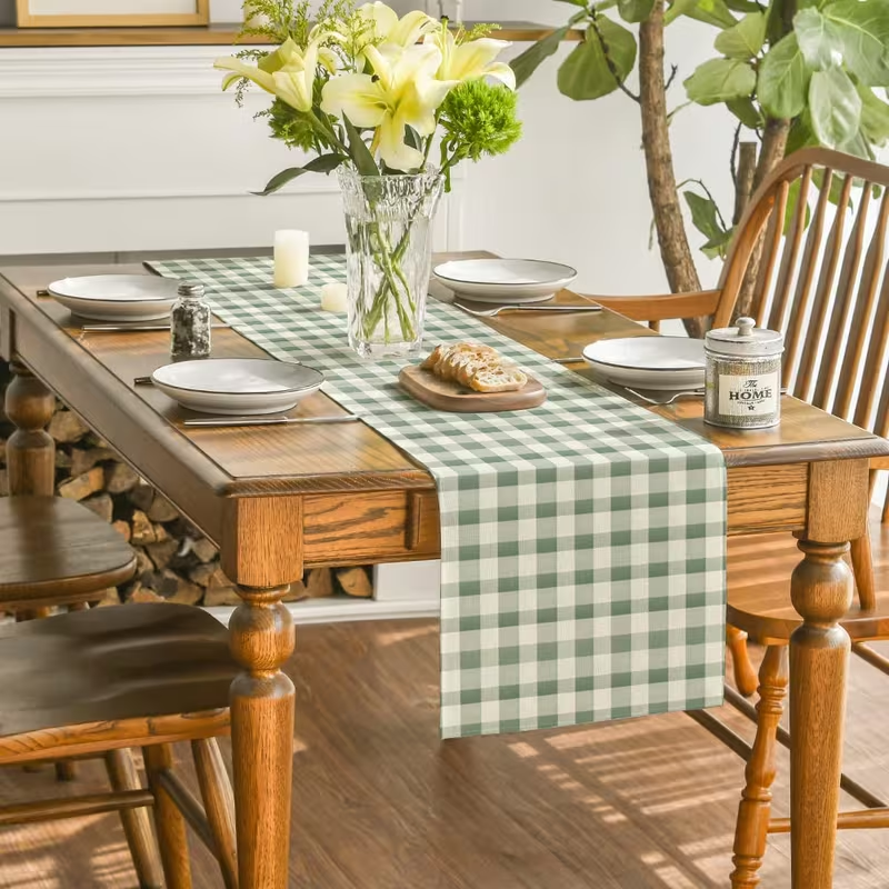 Sage Green Gingham | Linen Table Runner