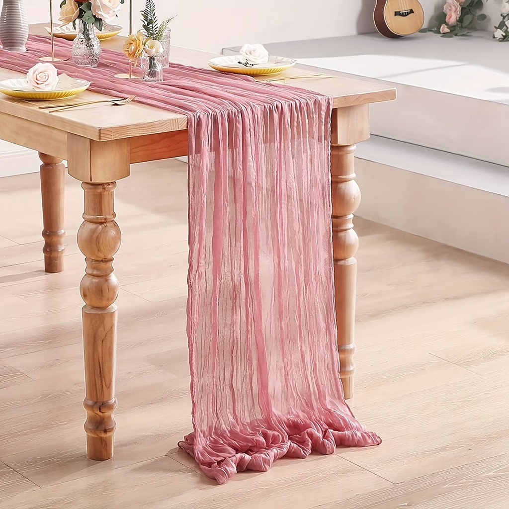 Runner da tavolo in rosa cipria | Stile Boho di garza