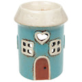 Casa rotonda con cuore verde acqua | Bruciatore per cera Tealight in ceramica del villaggio