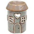 Casa rotonda dal cuore grigio | Bruciatore per cera Tealight in ceramica del villaggio