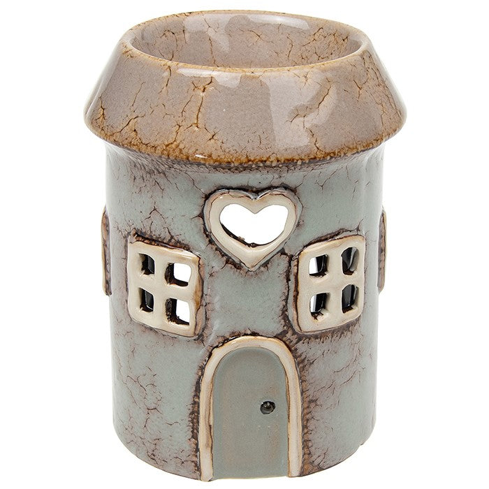 Casa rotonda dal cuore grigio | Bruciatore per cera Tealight in ceramica del villaggio