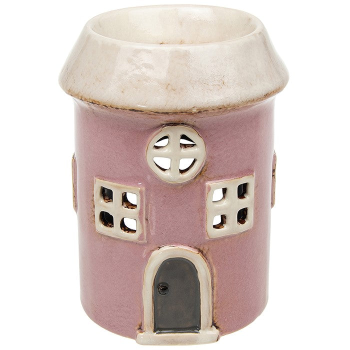 Casa rotonda rosa | Bruciatore per cera Tealight in ceramica del villaggio
