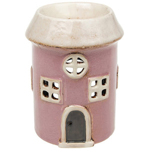 Casa rotonda rosa | Bruciatore per cera Tealight in ceramica del villaggio