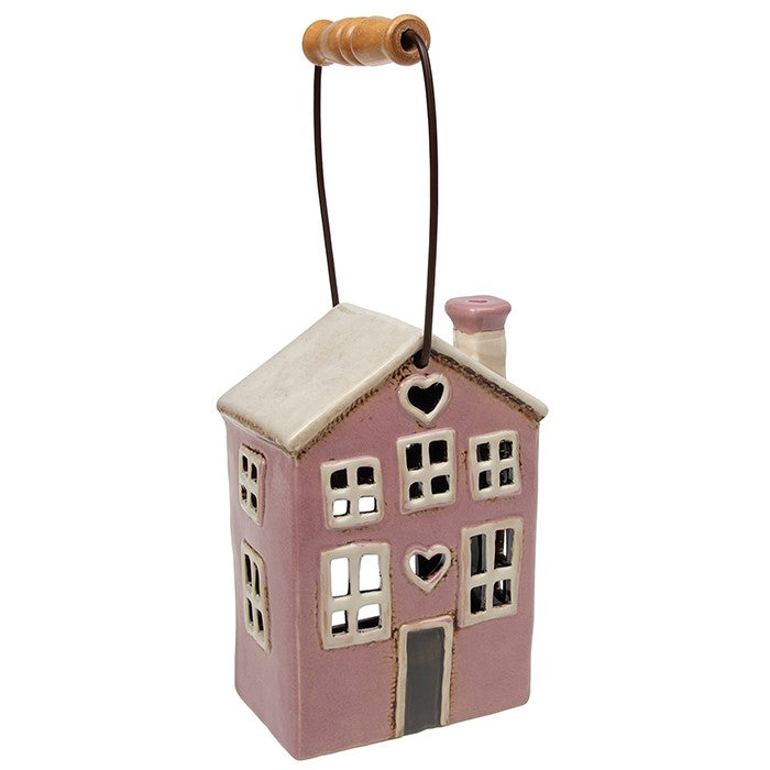 Casa dal cuore rosa | Portacandele con lanterna in ceramica del villaggio
