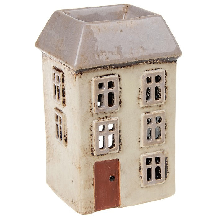 Casa quadrata beige | Bruciatore per cera Tealight in ceramica del villaggio