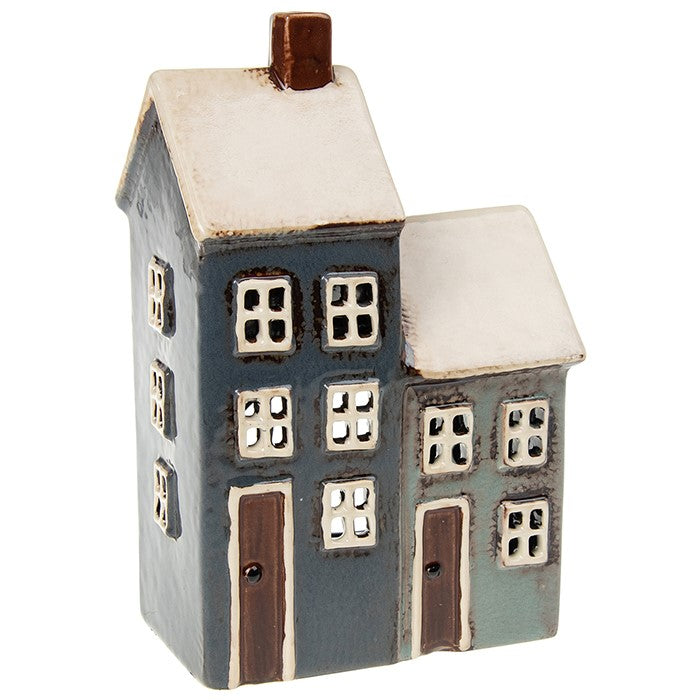 Navy & Dark Grey 2 Houses | Village Pottery Tealight Holder