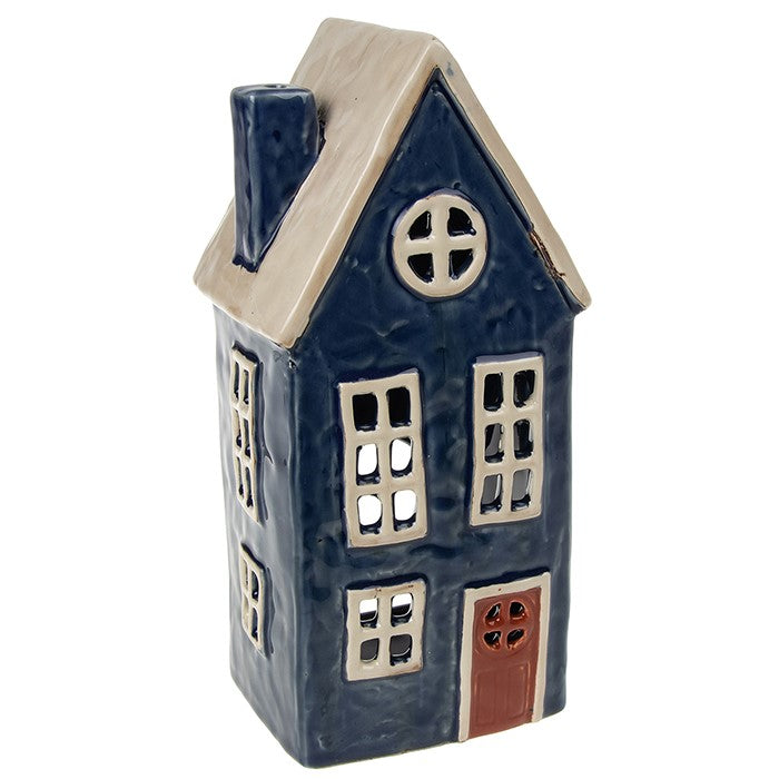 Navy Tall House | Village Pottery Tealight Holder