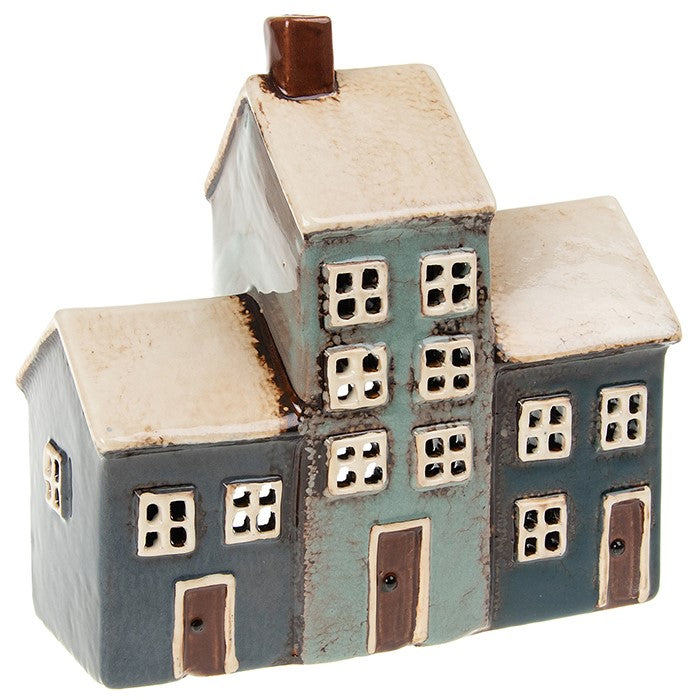 Navy & Dark Grey 3 Houses | Village Pottery Tealight Holder